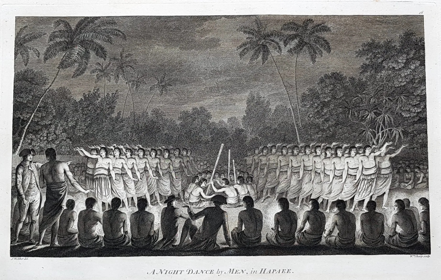 1784 Cook & Webber Large 1st Edition Antique Print Men Dancing Lifuka Isle Tonga