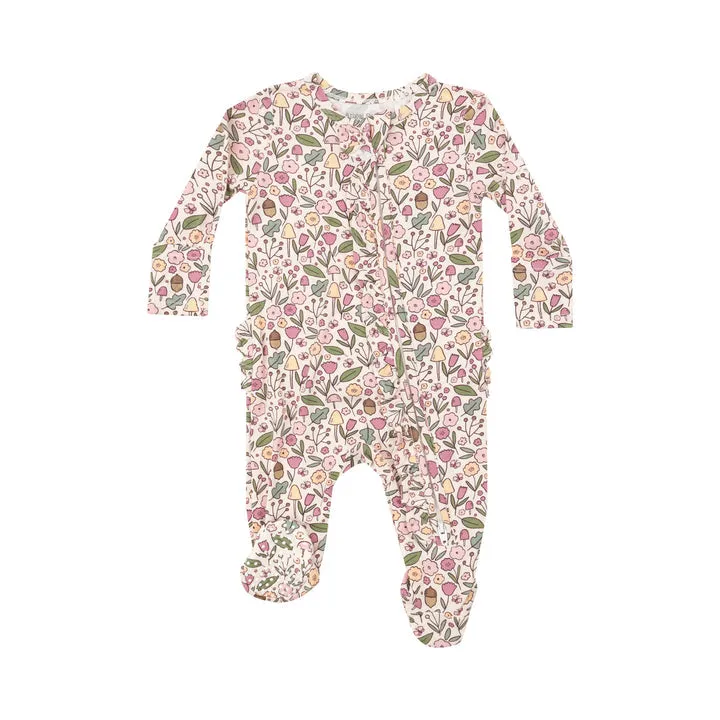 2-Way Ruffle Zipper Footie - Acorn Floral by Angel Dear