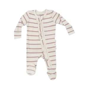 2 Way Ruffle Zipper Footie - Modal Rib French Stripe -Misty Rose by Angel Dear