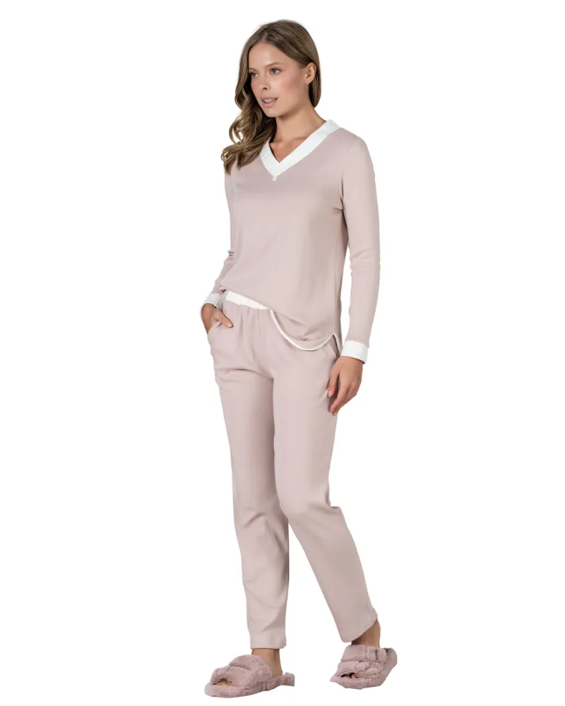 21516 Heather Blush Cotton Blend Fleece Lined Pajamas Set