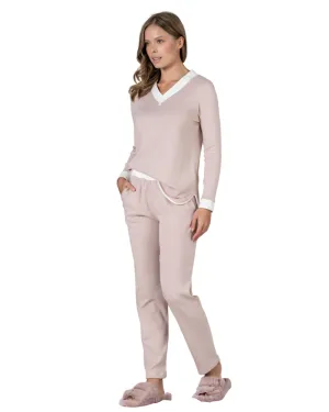 21516 Heather Blush Cotton Blend Fleece Lined Pajamas Set