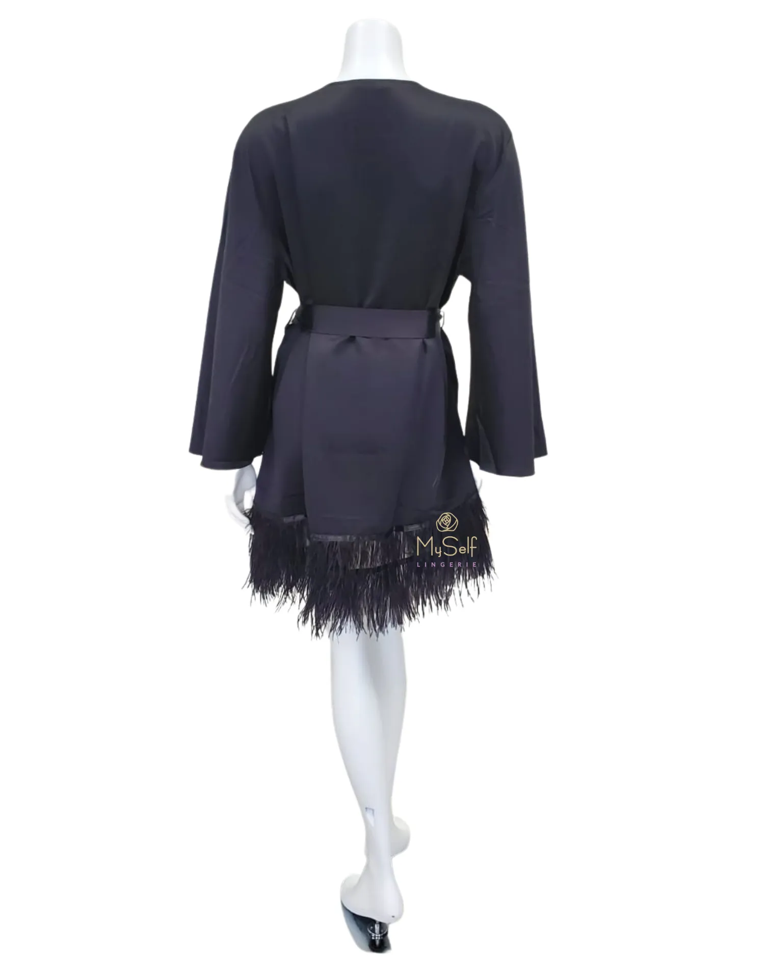 394X Black Swan Feathers Kimono Wrap Plus Sizes