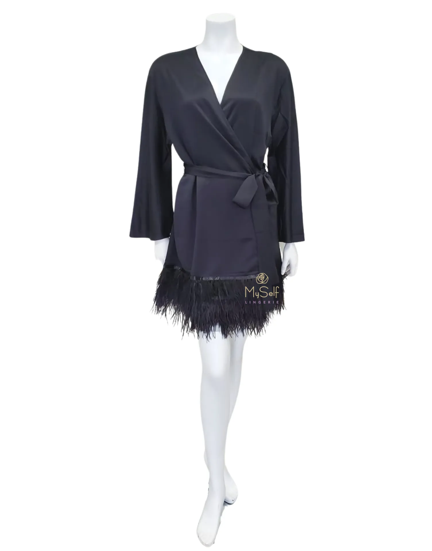394X Black Swan Feathers Kimono Wrap Plus Sizes