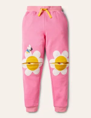Appliqué Knee Joggers-Bright Petal Pink Flower
