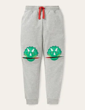 Appliqué Knee Joggers-Grey Marl Dinosaur