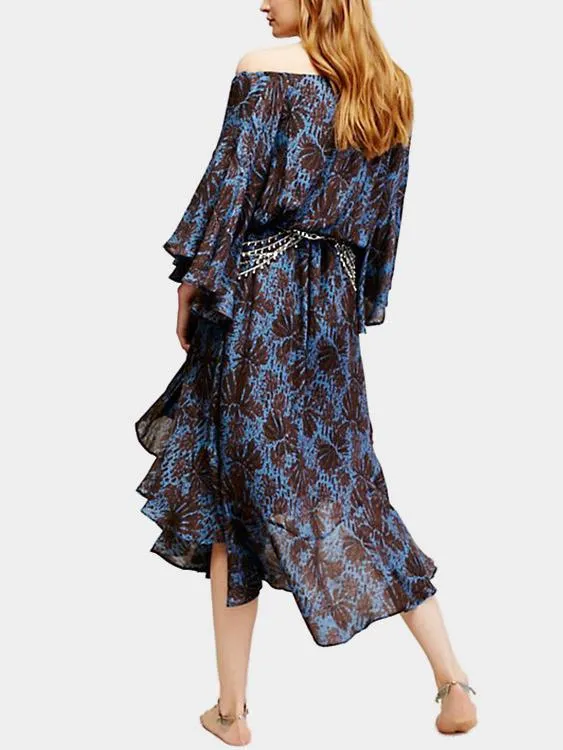 Bateau Off The Shoulder Half Sleeve Floral Print Dresses