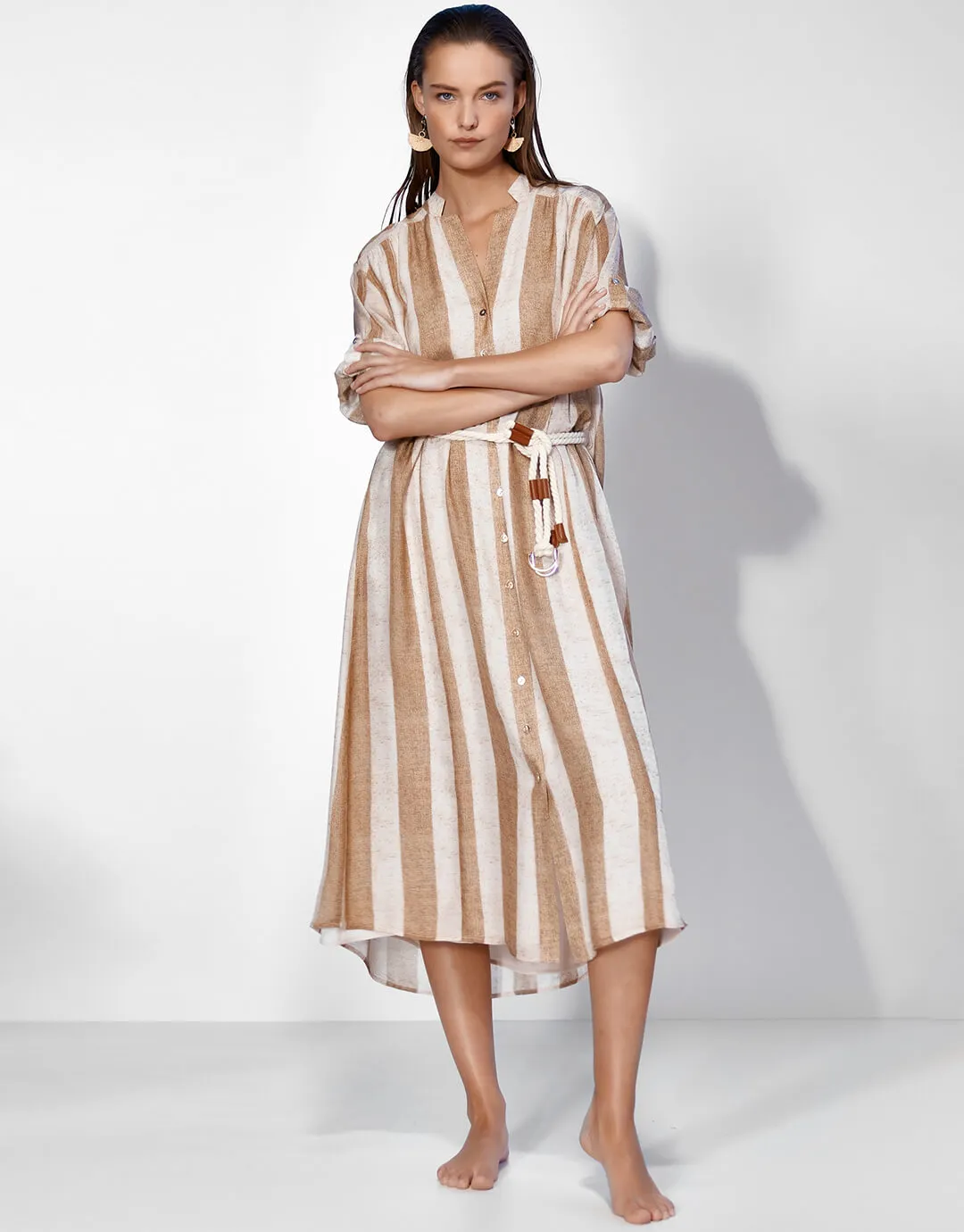 Belted Long Dress - Sand Ivory