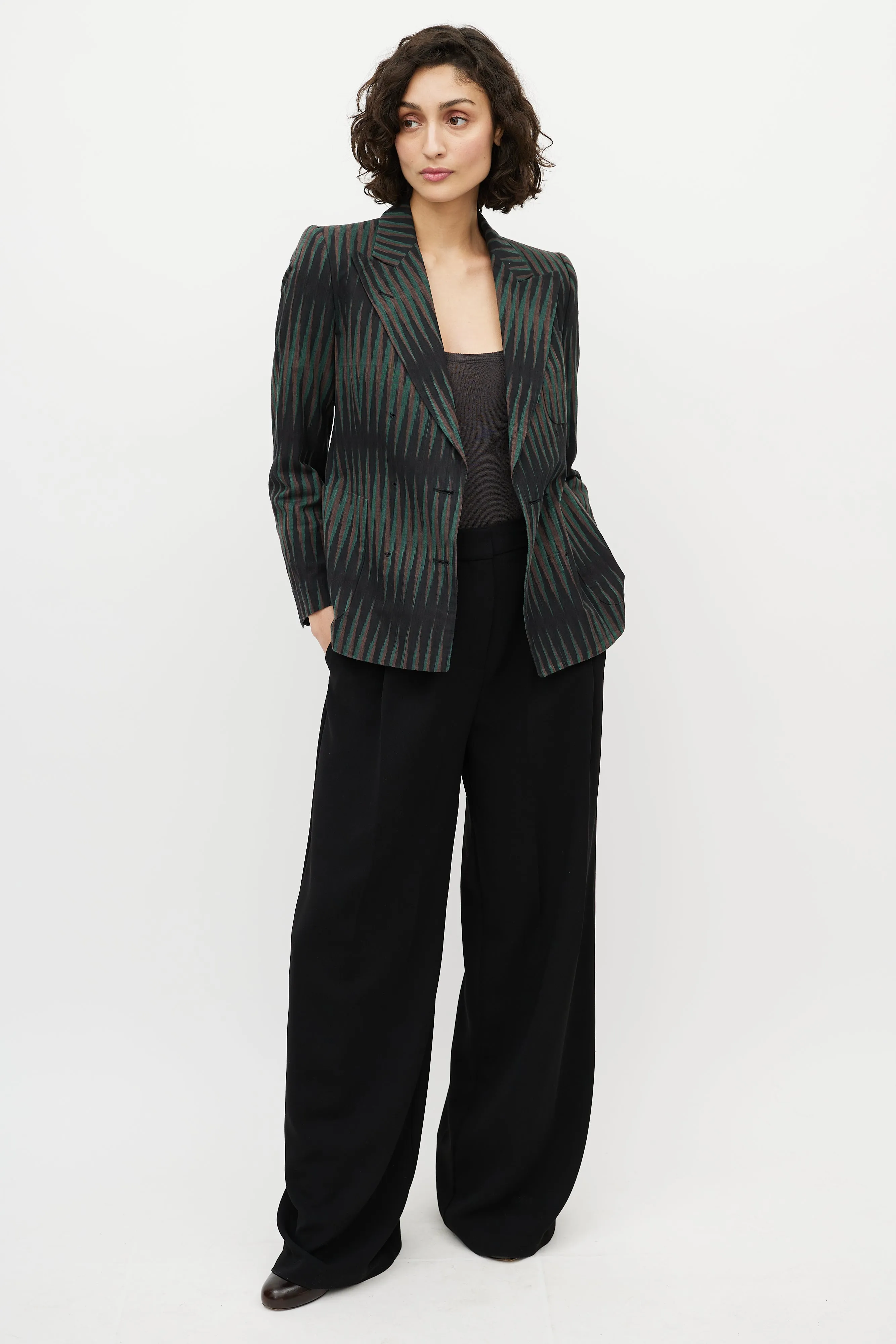 Black & Multicolour Striped Blazer