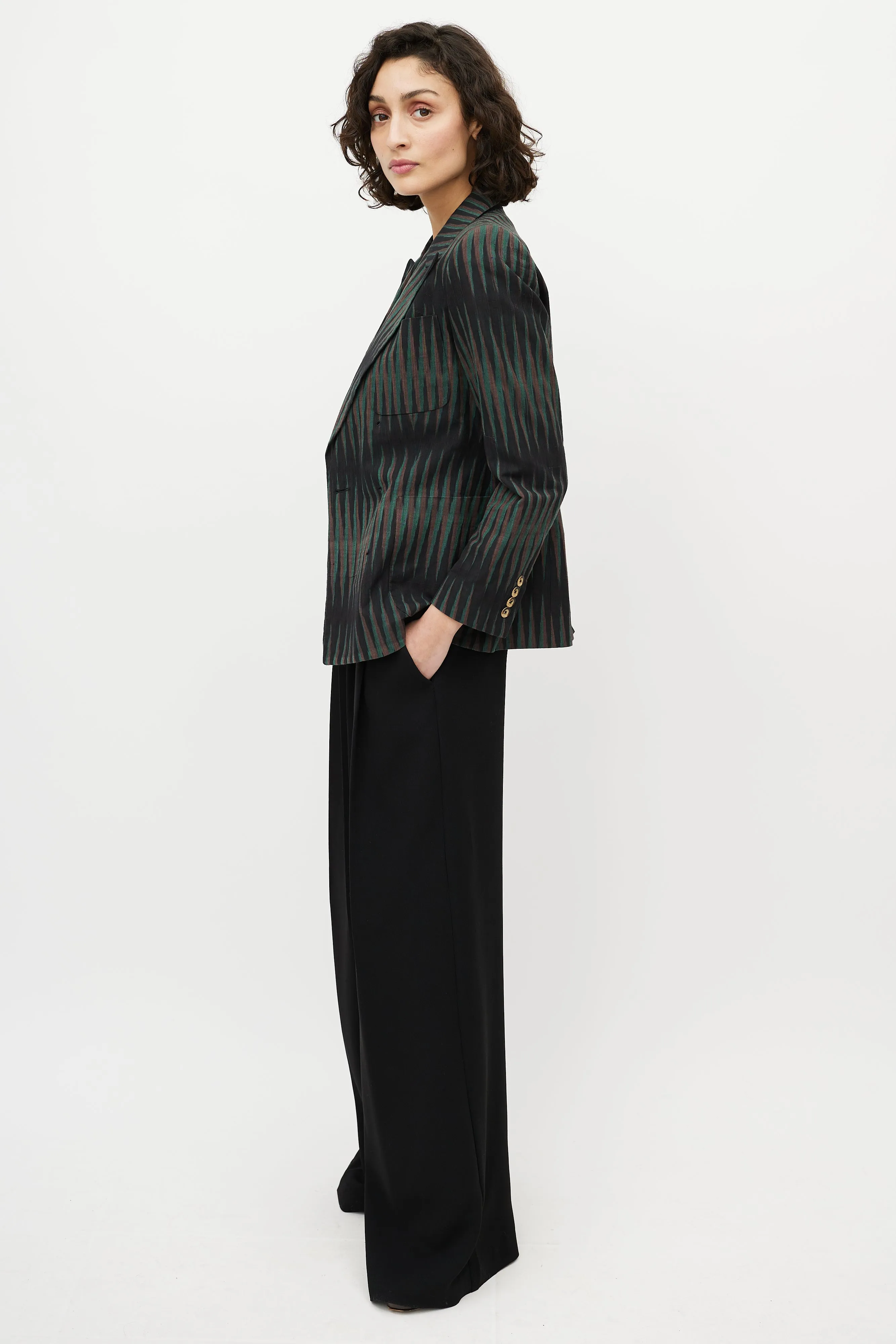 Black & Multicolour Striped Blazer