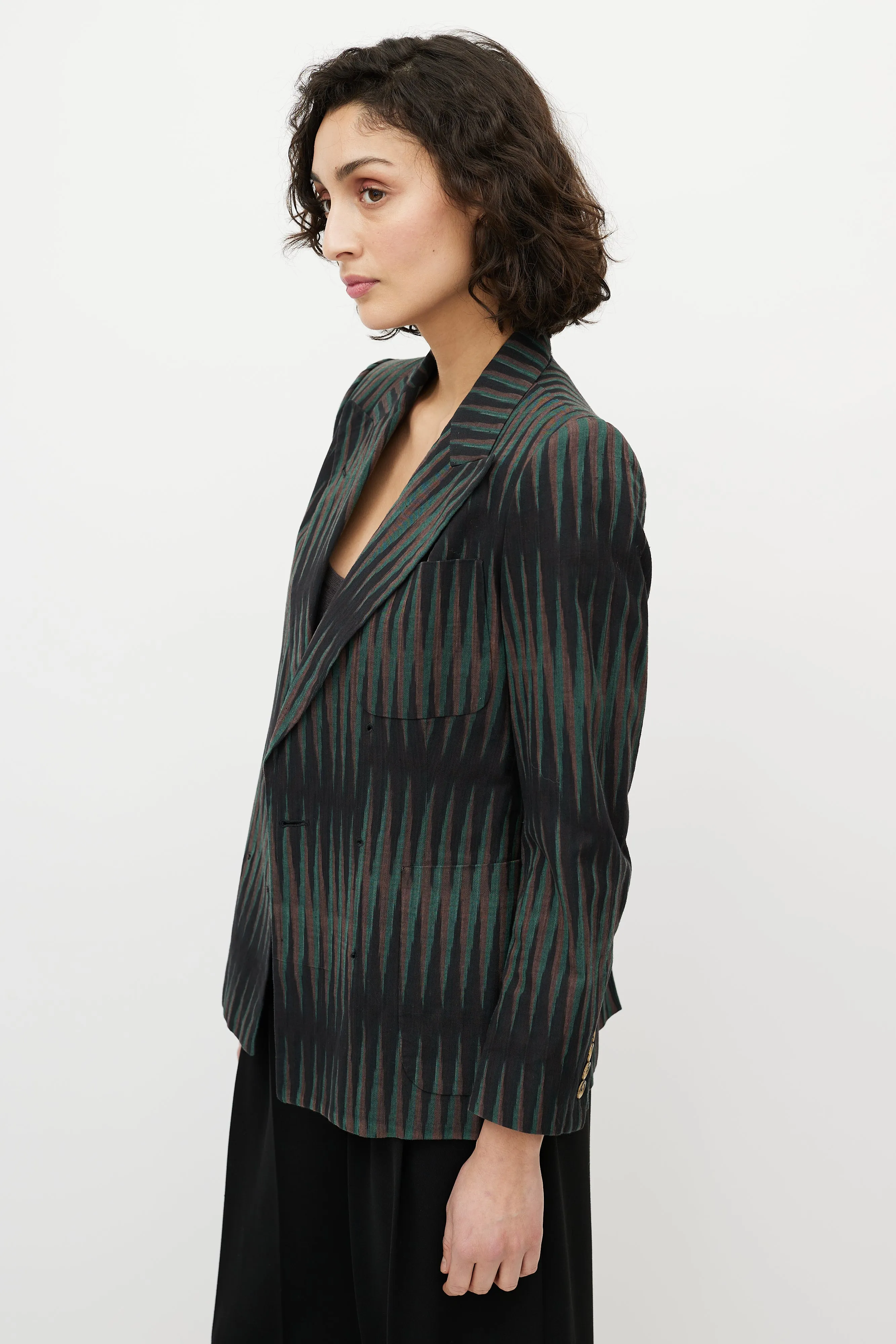 Black & Multicolour Striped Blazer