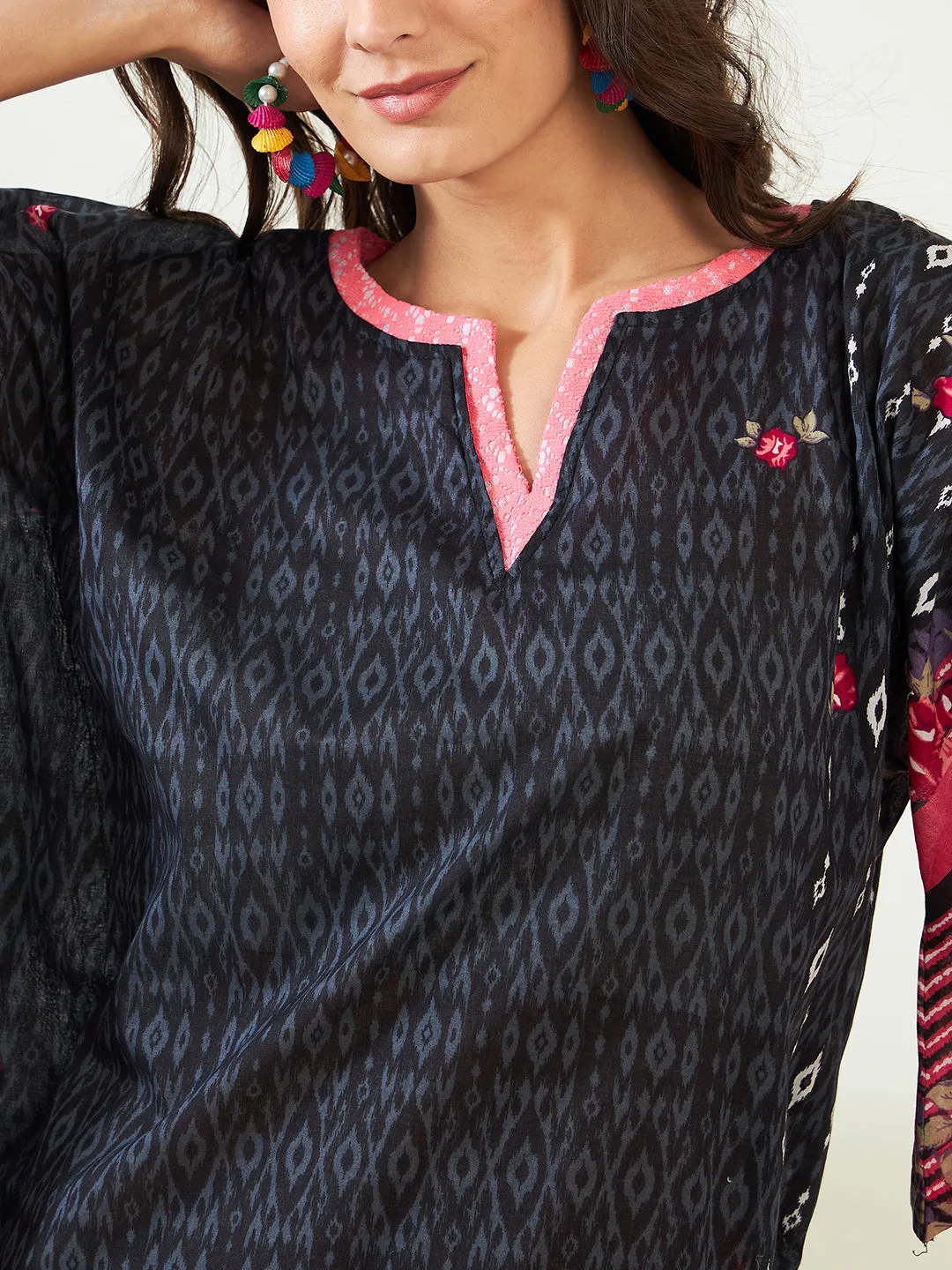 Black Gardenscape Asymmetric Resort Kaftan