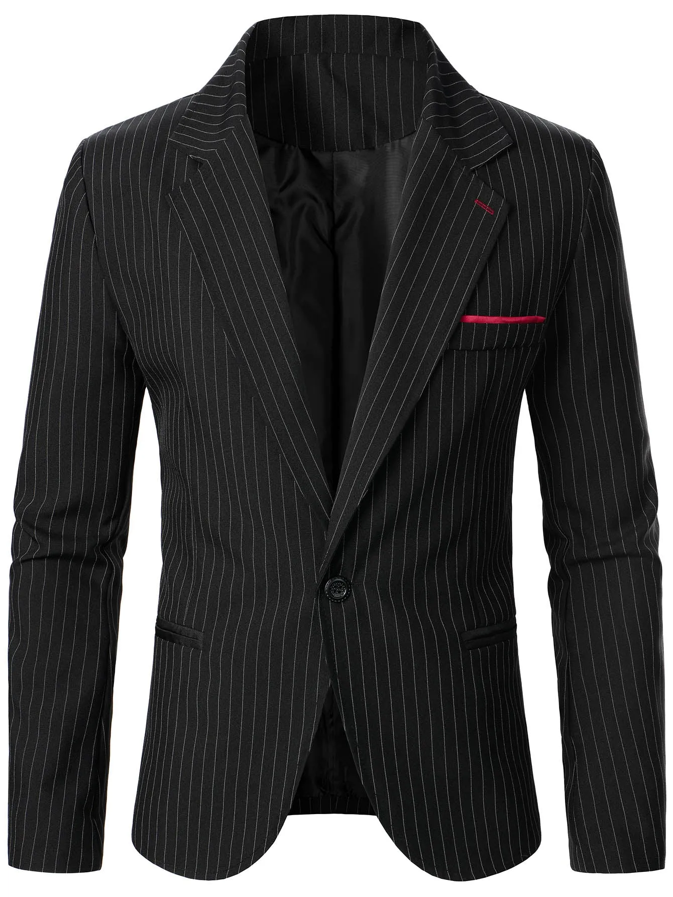 Black Pinstriped Contrast Panel Single Button Blazer