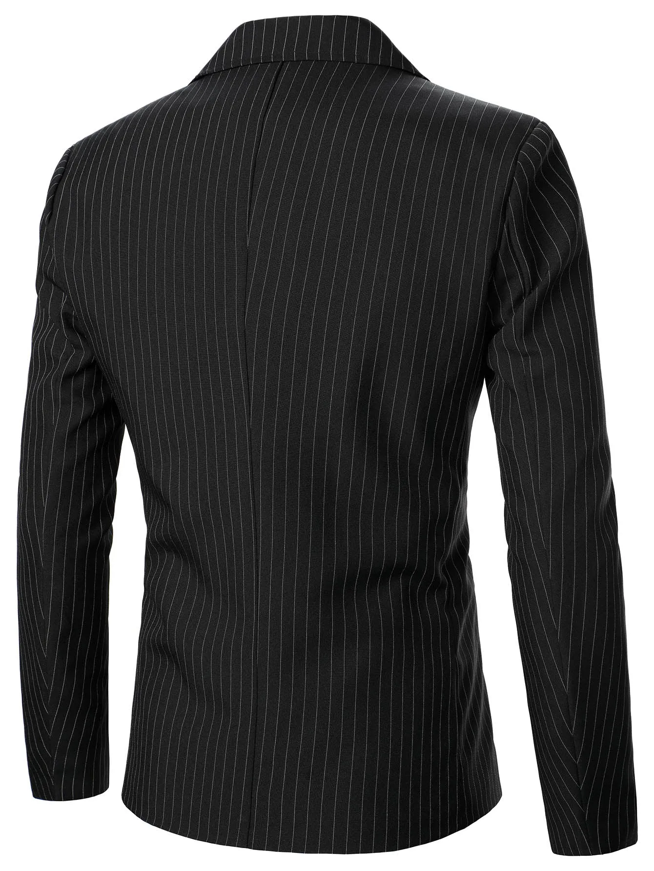 Black Pinstriped Contrast Panel Single Button Blazer