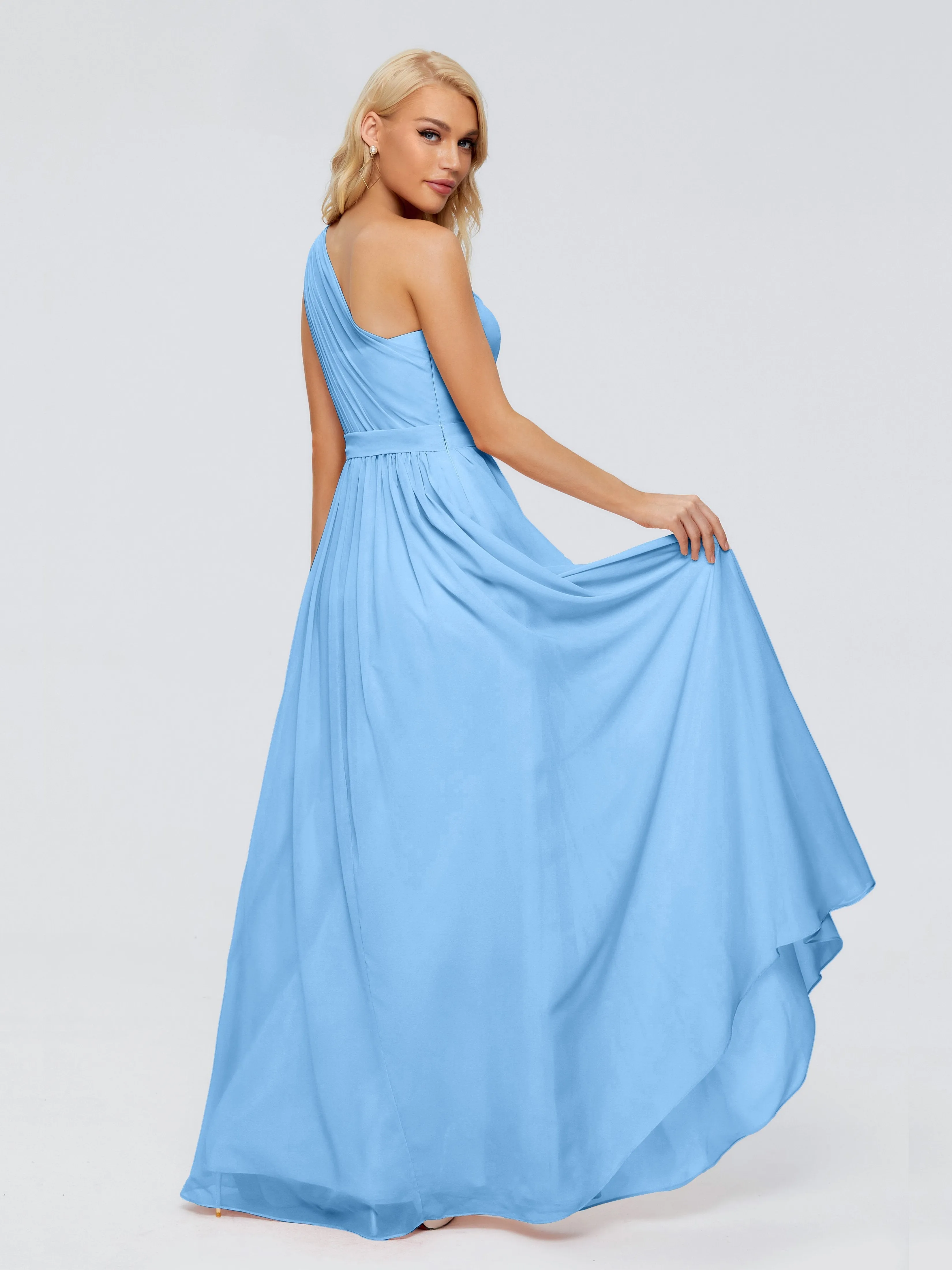 Blue Bridesmaid Dress Arabella One Shoulder Sash Bridesmaid Dresses