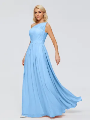 Blue Bridesmaid Dress Arabella One Shoulder Sash Bridesmaid Dresses