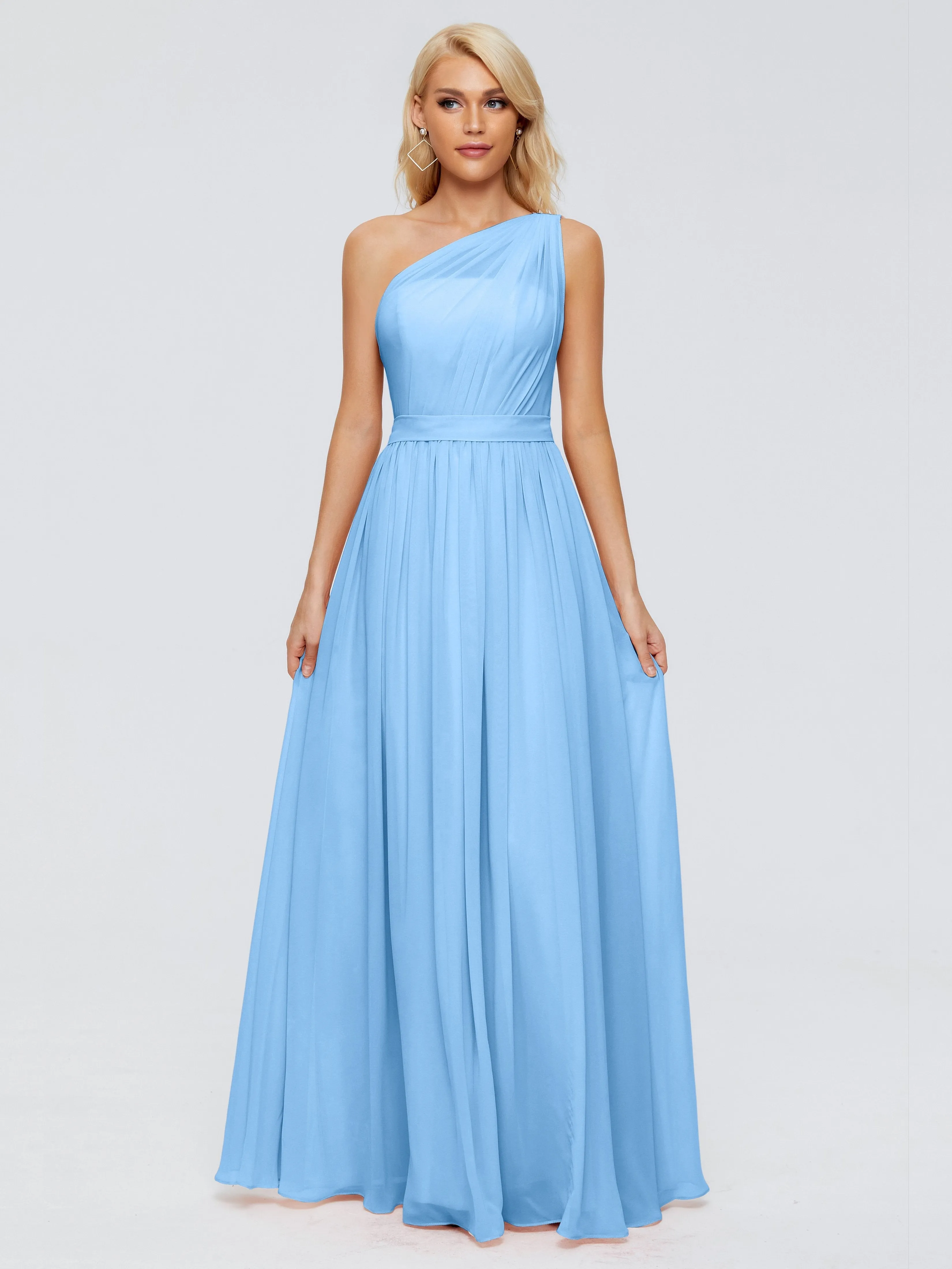 Blue Bridesmaid Dress Arabella One Shoulder Sash Bridesmaid Dresses