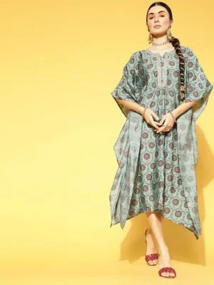 Blue Printed Silk Blend  Dress