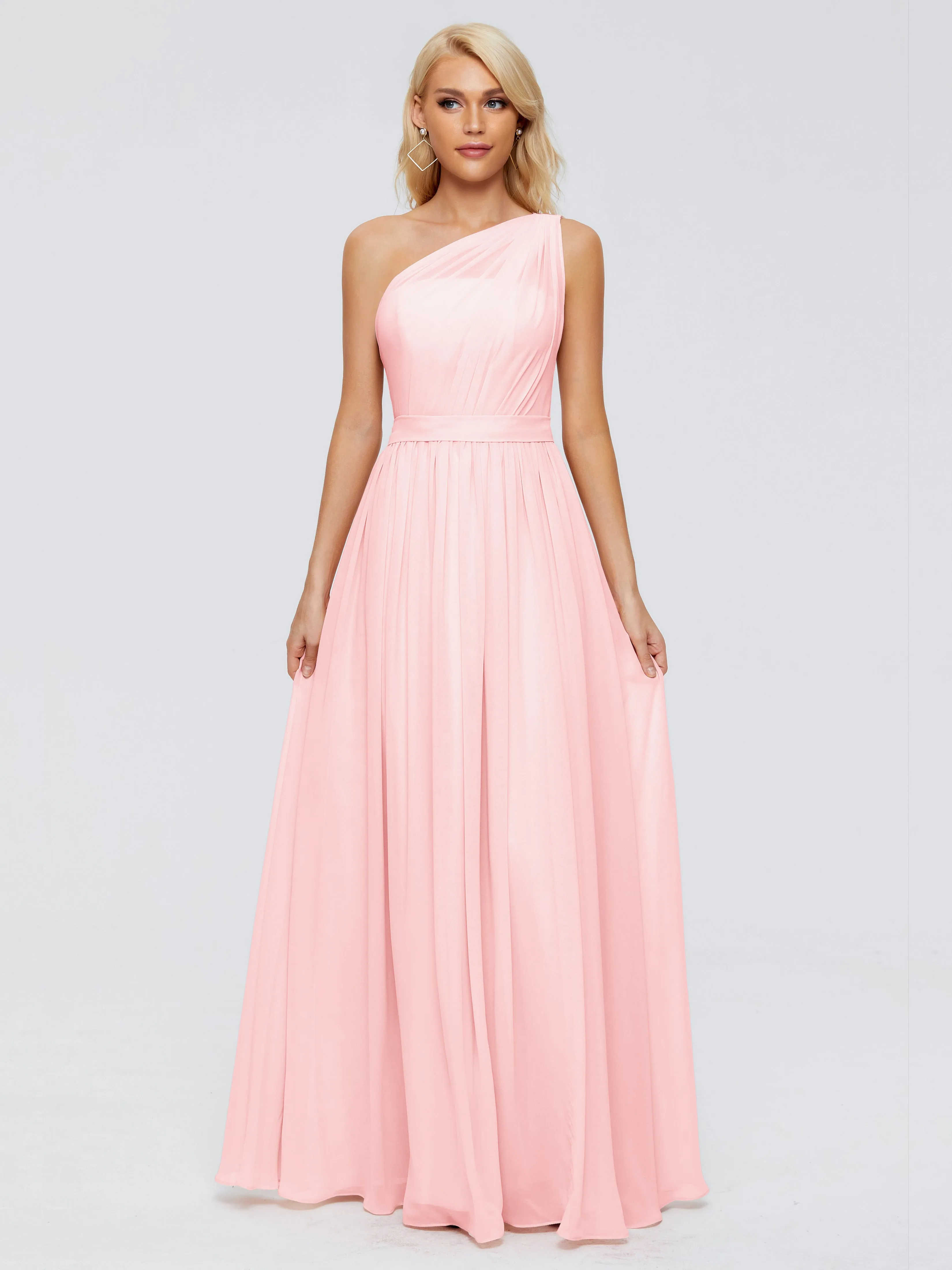 Blush Bridesmaid Dresses Arabella One Shoulder Sash Bridesmaid Dresses