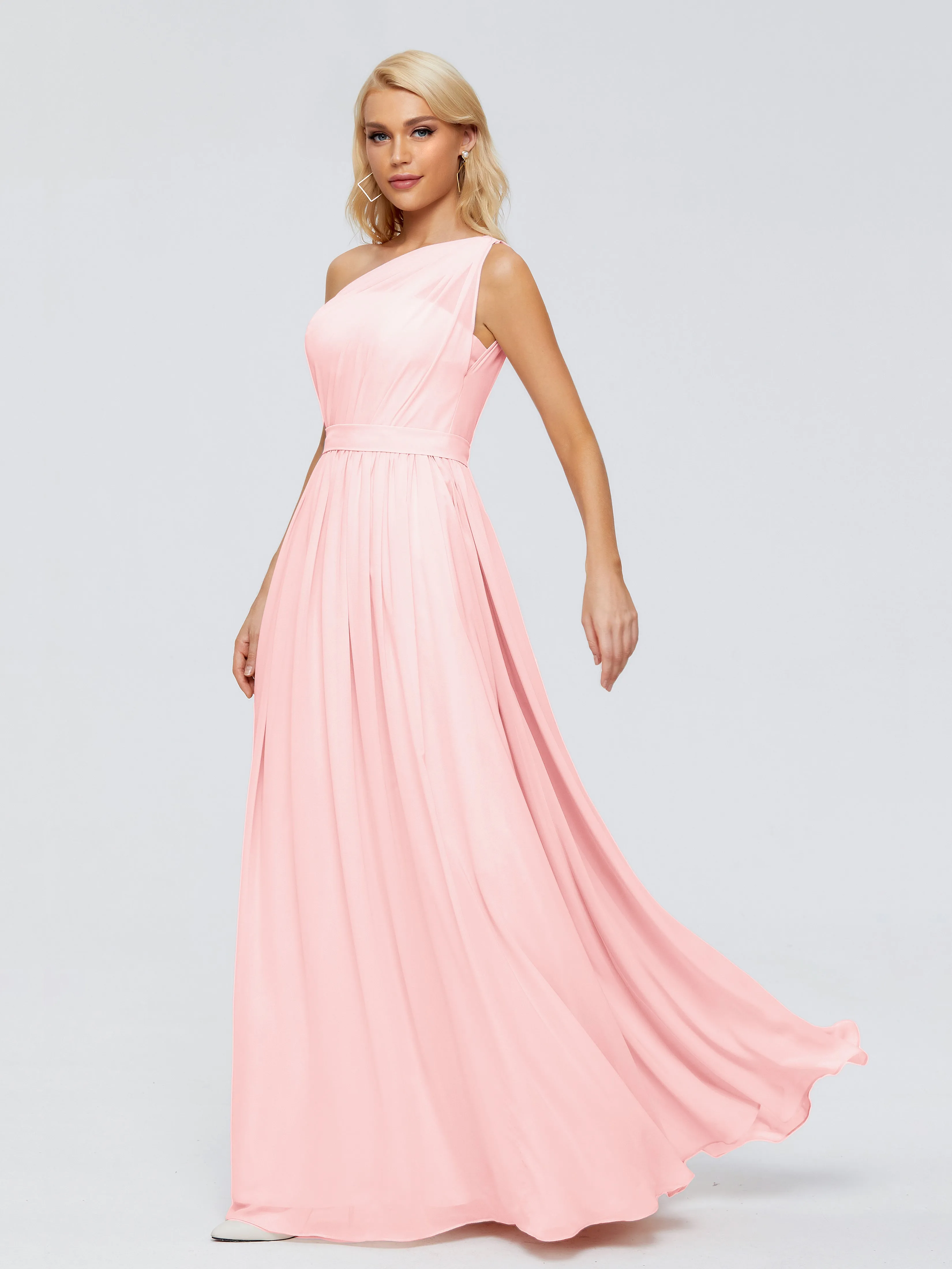 Blush Bridesmaid Dresses Arabella One Shoulder Sash Bridesmaid Dresses