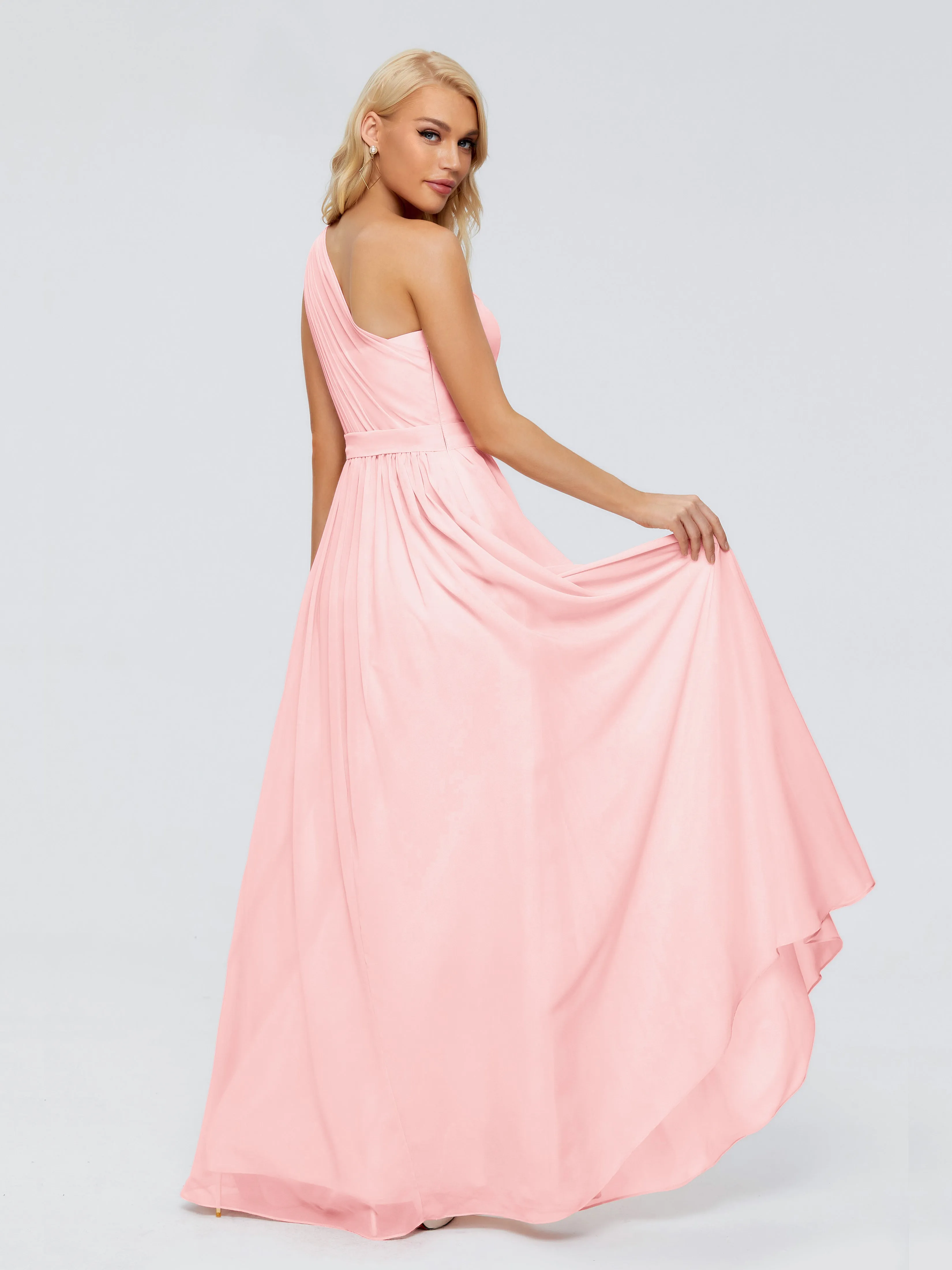 Blush Bridesmaid Dresses Arabella One Shoulder Sash Bridesmaid Dresses