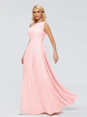 Blush Bridesmaid Dresses Arabella One Shoulder Sash Bridesmaid Dresses