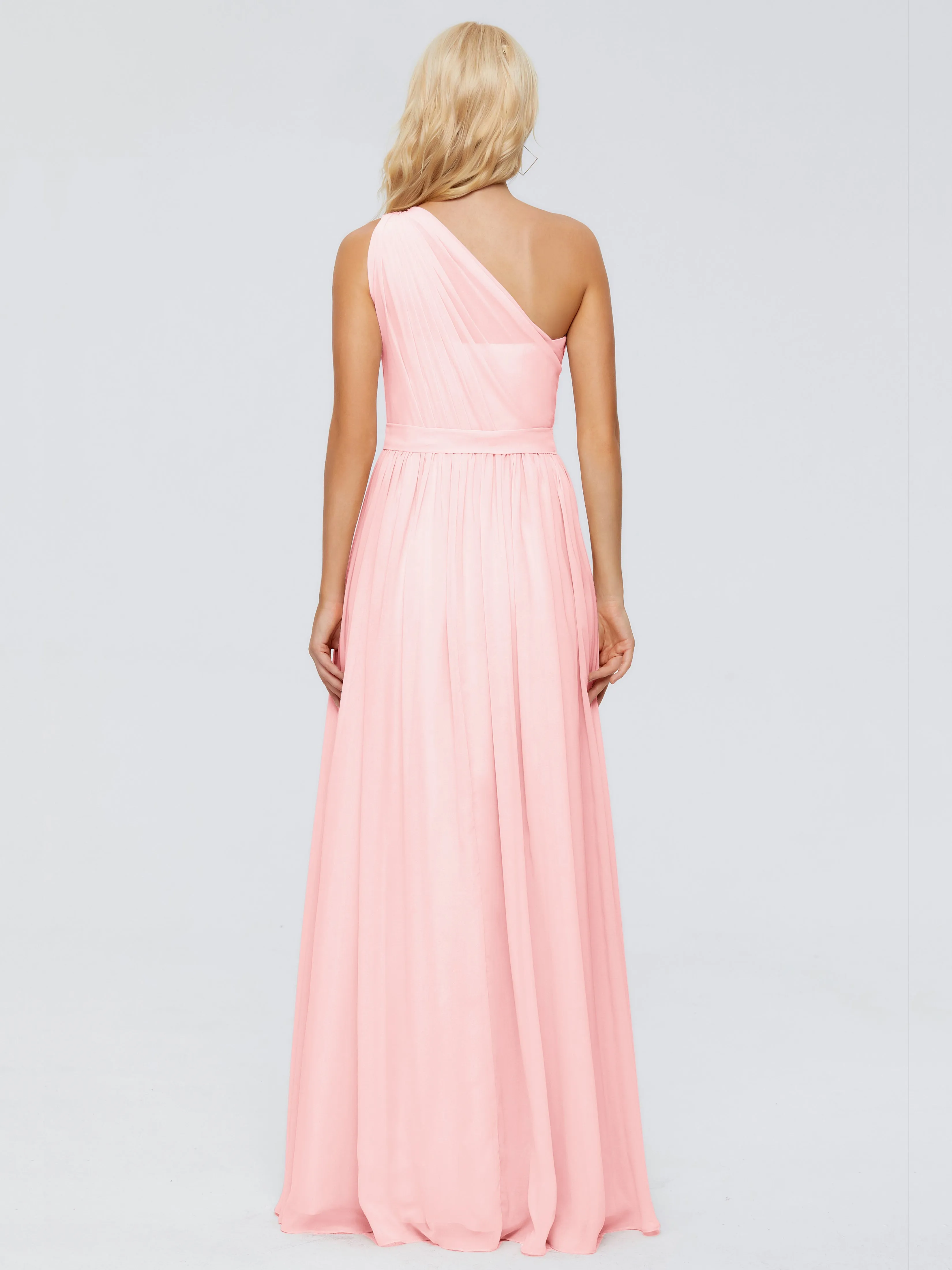 Blush Bridesmaid Dresses Arabella One Shoulder Sash Bridesmaid Dresses