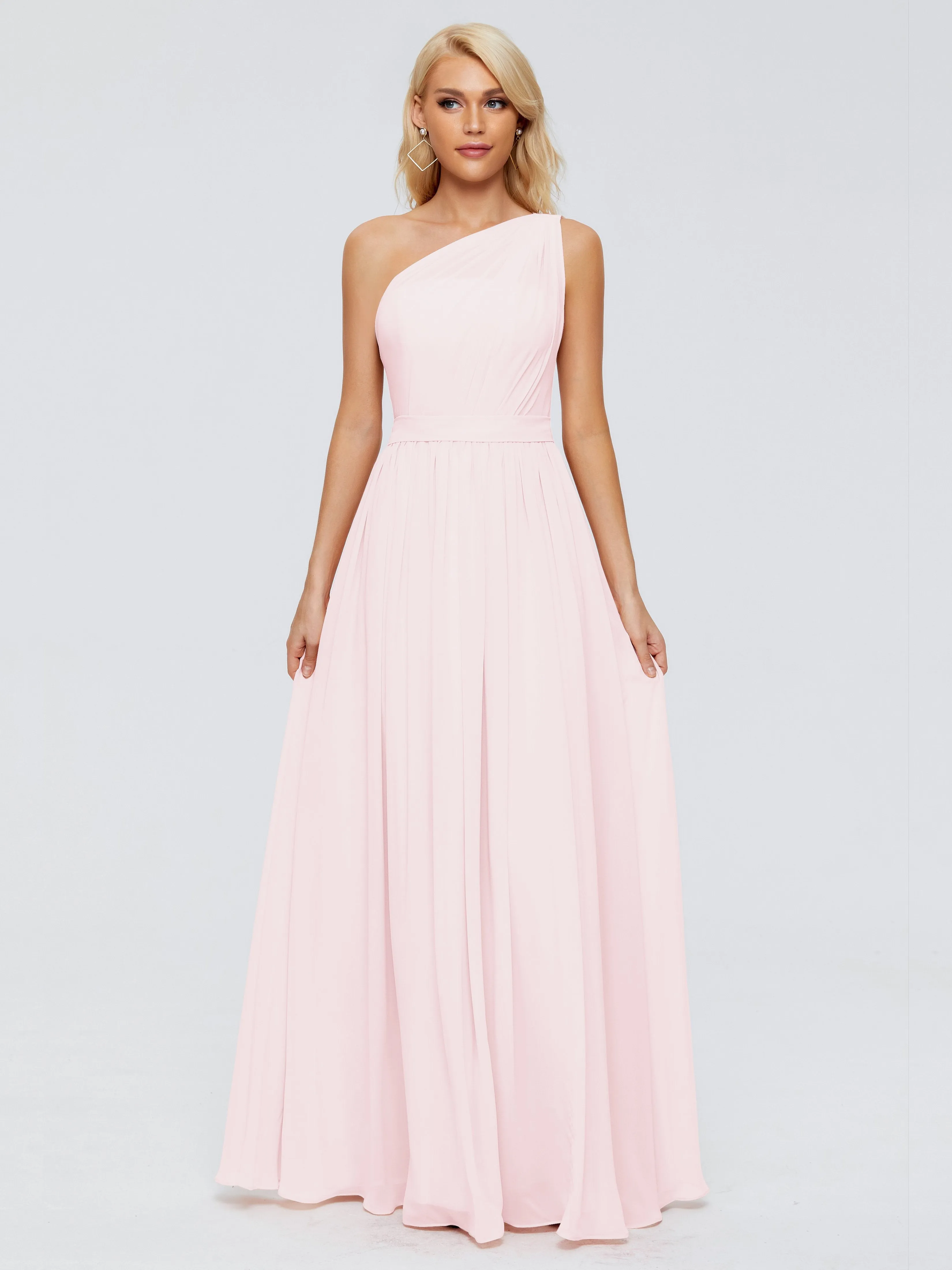 Blush Pink Bridesmaids Dresses Arabella One Shoulder Sash Bridesmaid Dresses