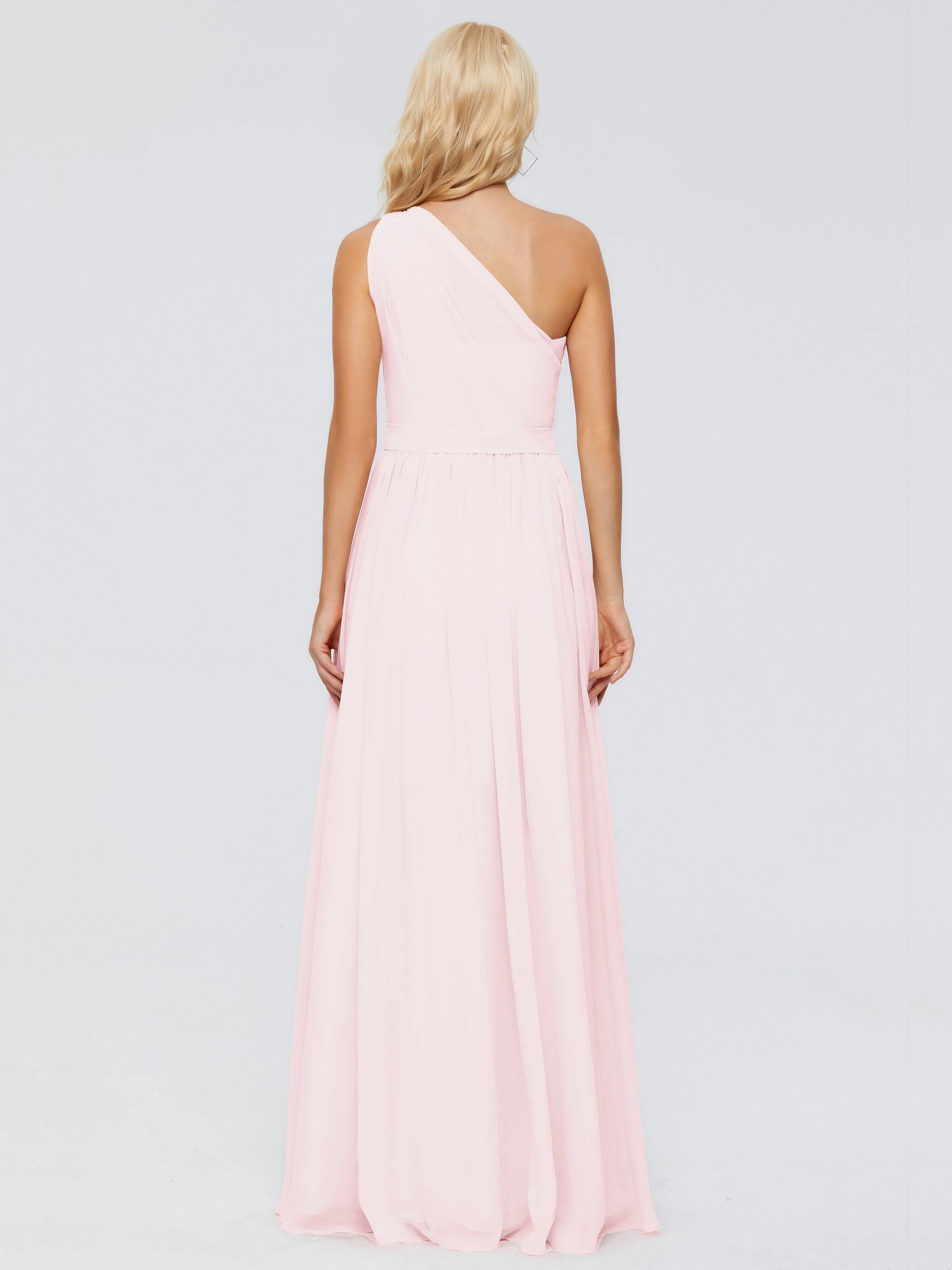 Blush Pink Bridesmaids Dresses Arabella One Shoulder Sash Bridesmaid Dresses