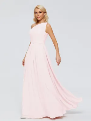 Blush Pink Bridesmaids Dresses Arabella One Shoulder Sash Bridesmaid Dresses