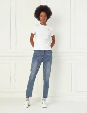 BORA AKSU Heart Embroidered White T-Shirt