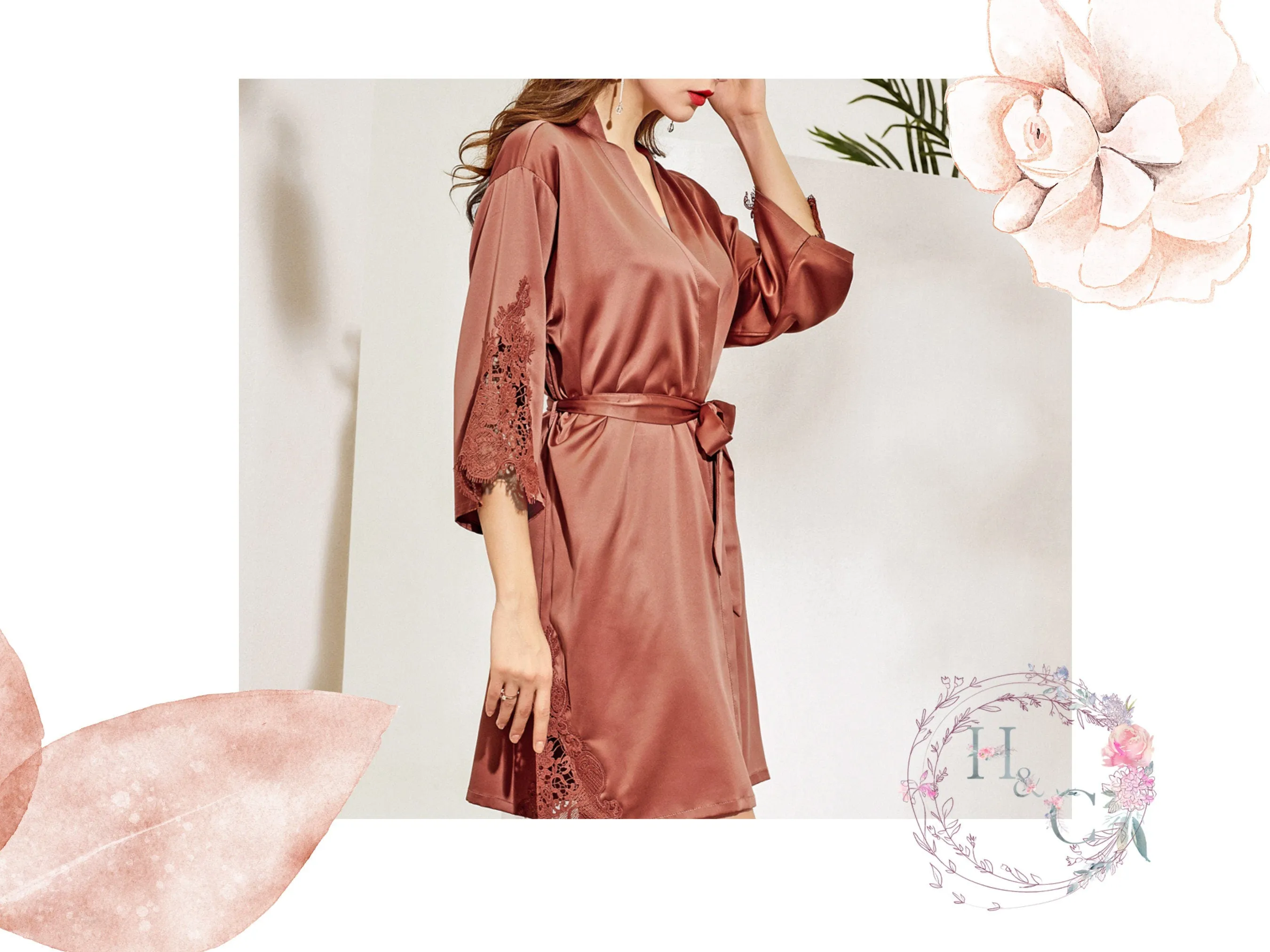 Bridesmaid Lace Robes | Bridesmaid Gifts | Bridal Party Robes | Satin Robe | Wedding Robes | Lace Bridal Robe