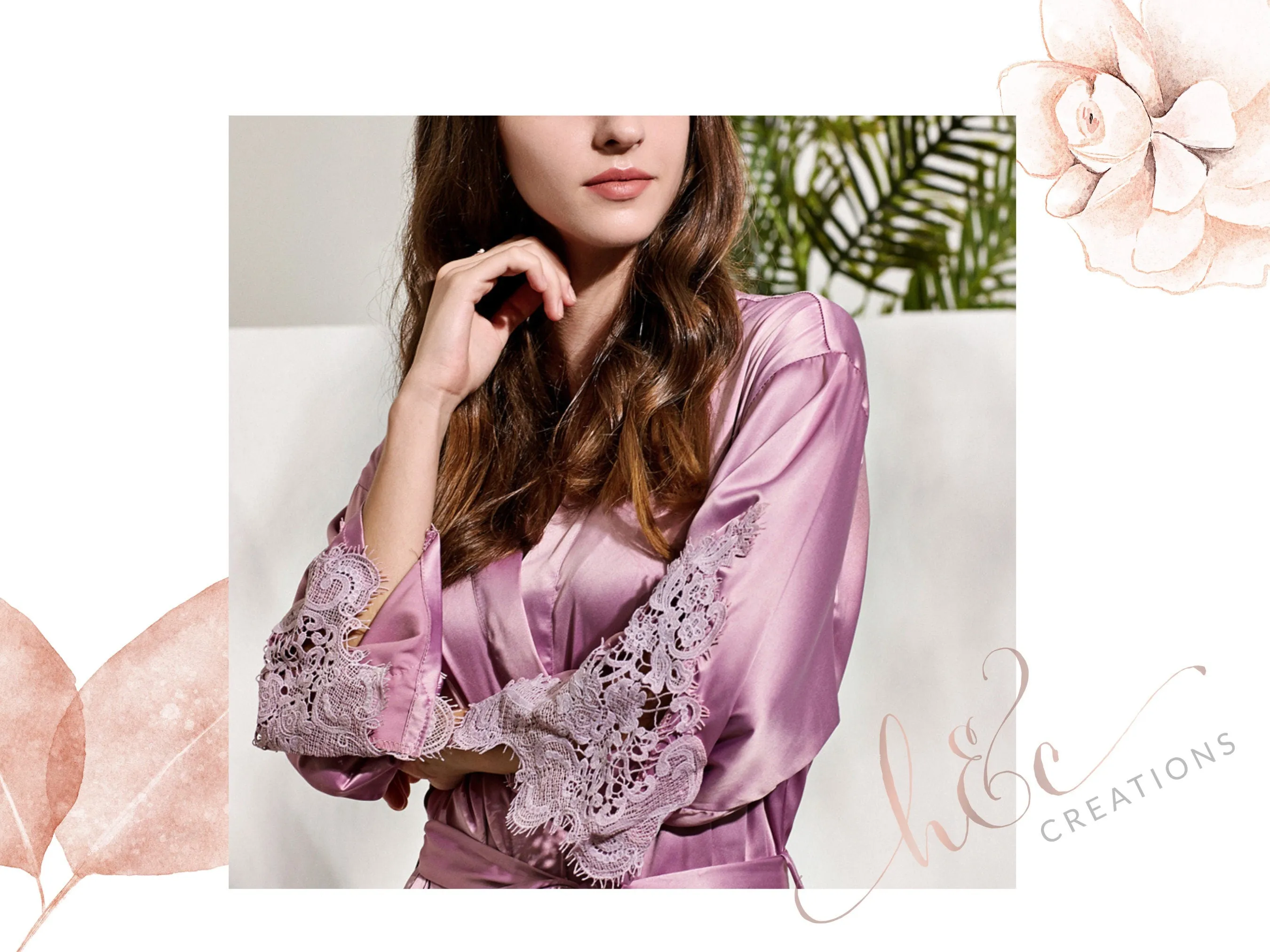 Bridesmaid Lace Robes | Bridesmaid Gifts | Bridal Party Robes | Satin Robe | Wedding Robes | Lace Bridal Robe