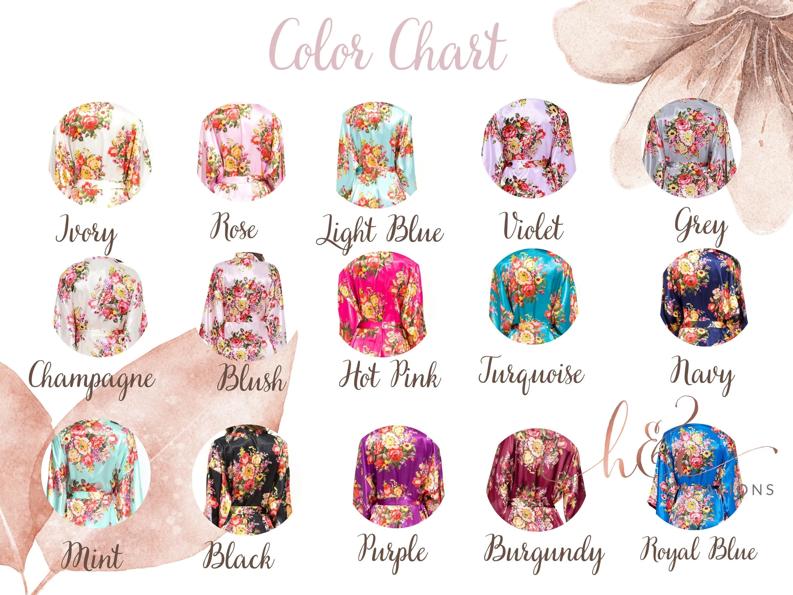 Bridesmaid Robes Satin,Silk Floral Robe, Coral Getting Ready Robe, Bridal Robe for Bride