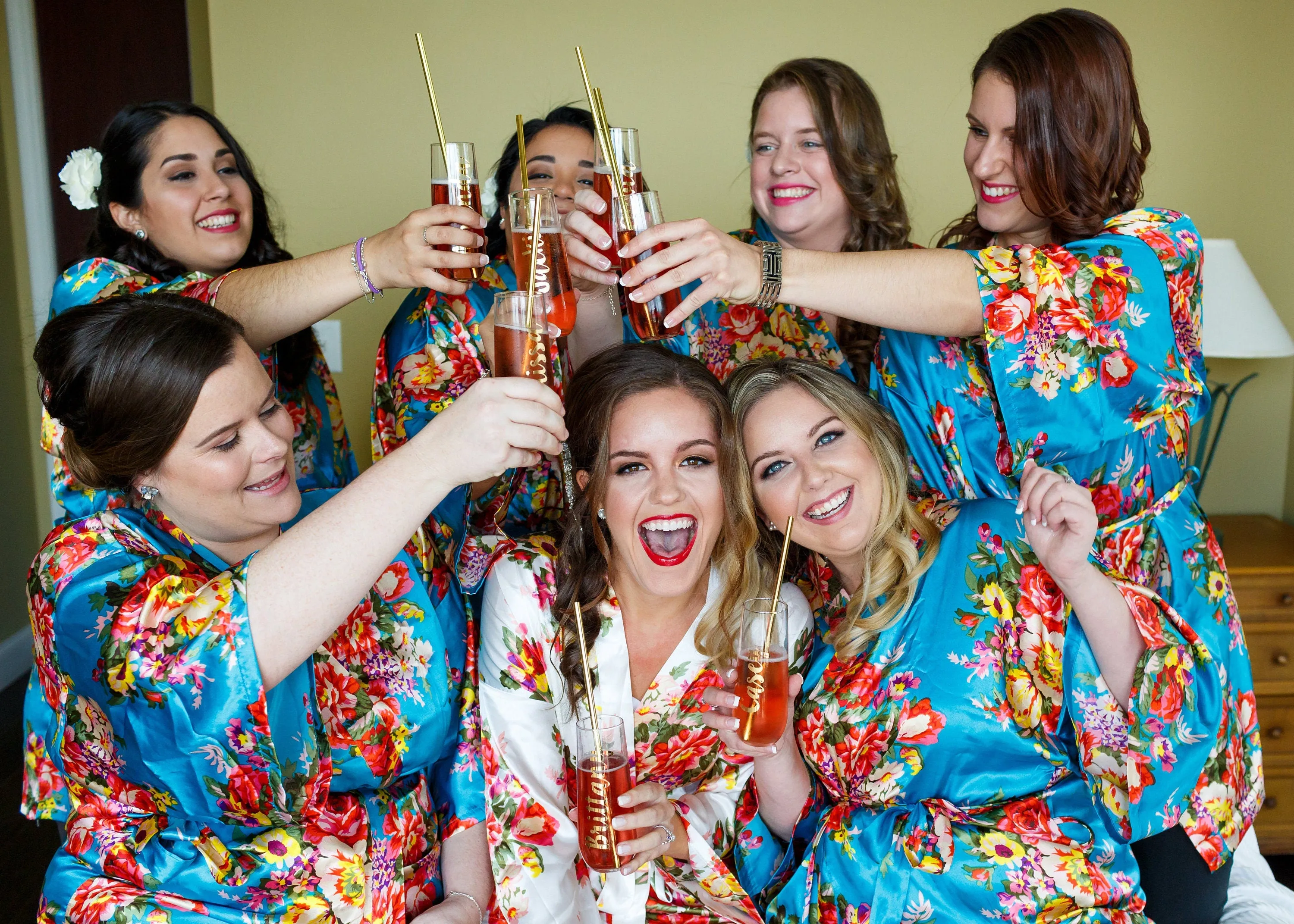 Bridesmaid Robes Satin,Silk Floral Robe, Coral Getting Ready Robe, Bridal Robe for Bride