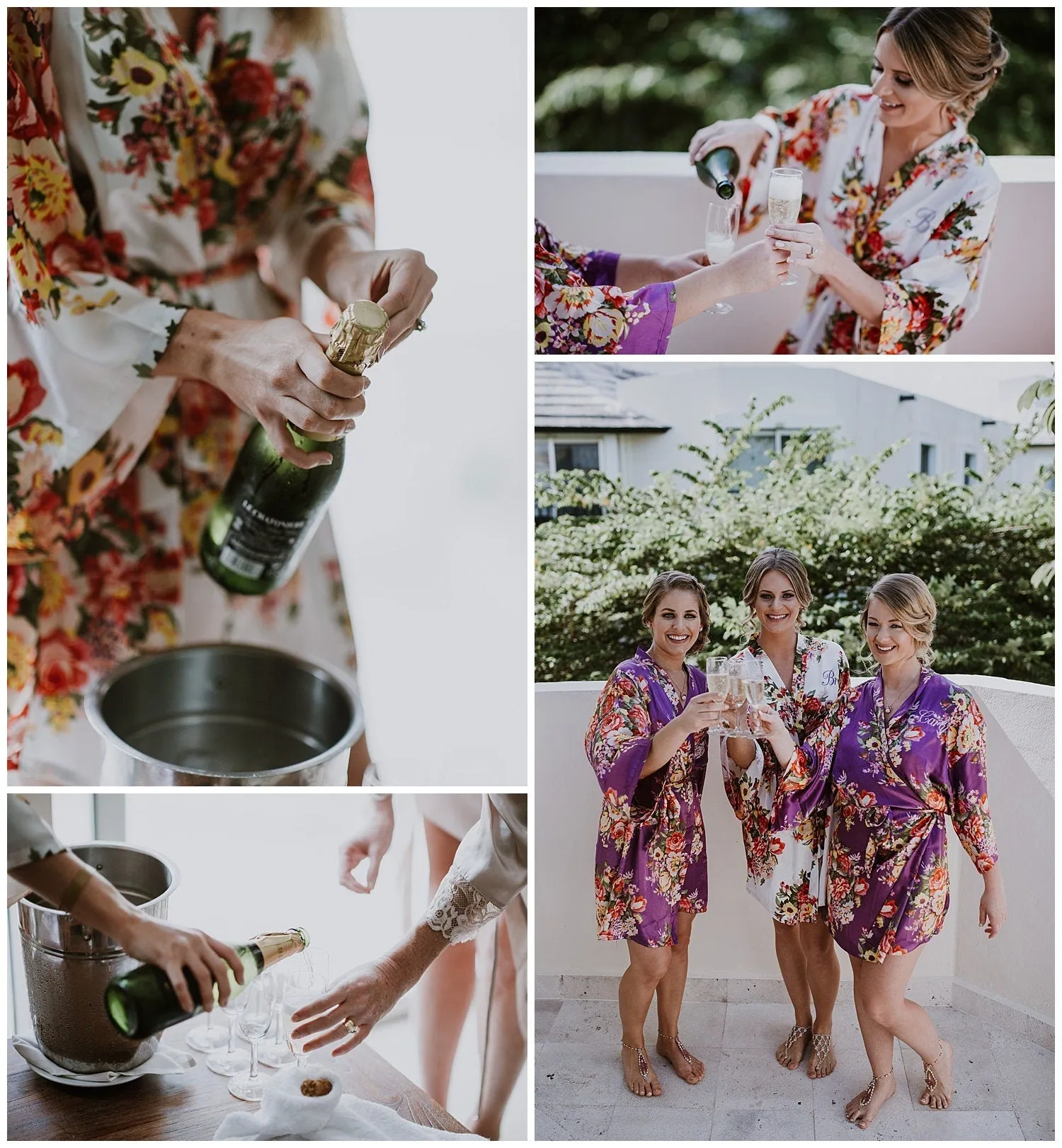 Bridesmaid Robes Satin,Silk Floral Robe, Coral Getting Ready Robe, Bridal Robe for Bride