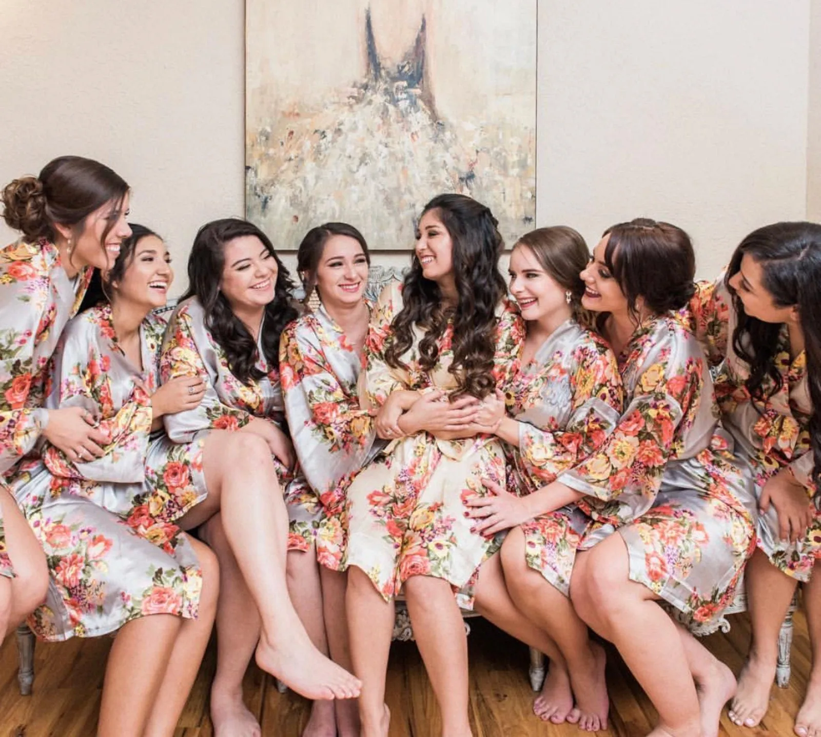 Bridesmaid Robes Satin,Silk Floral Robe, Coral Getting Ready Robe, Bridal Robe for Bride
