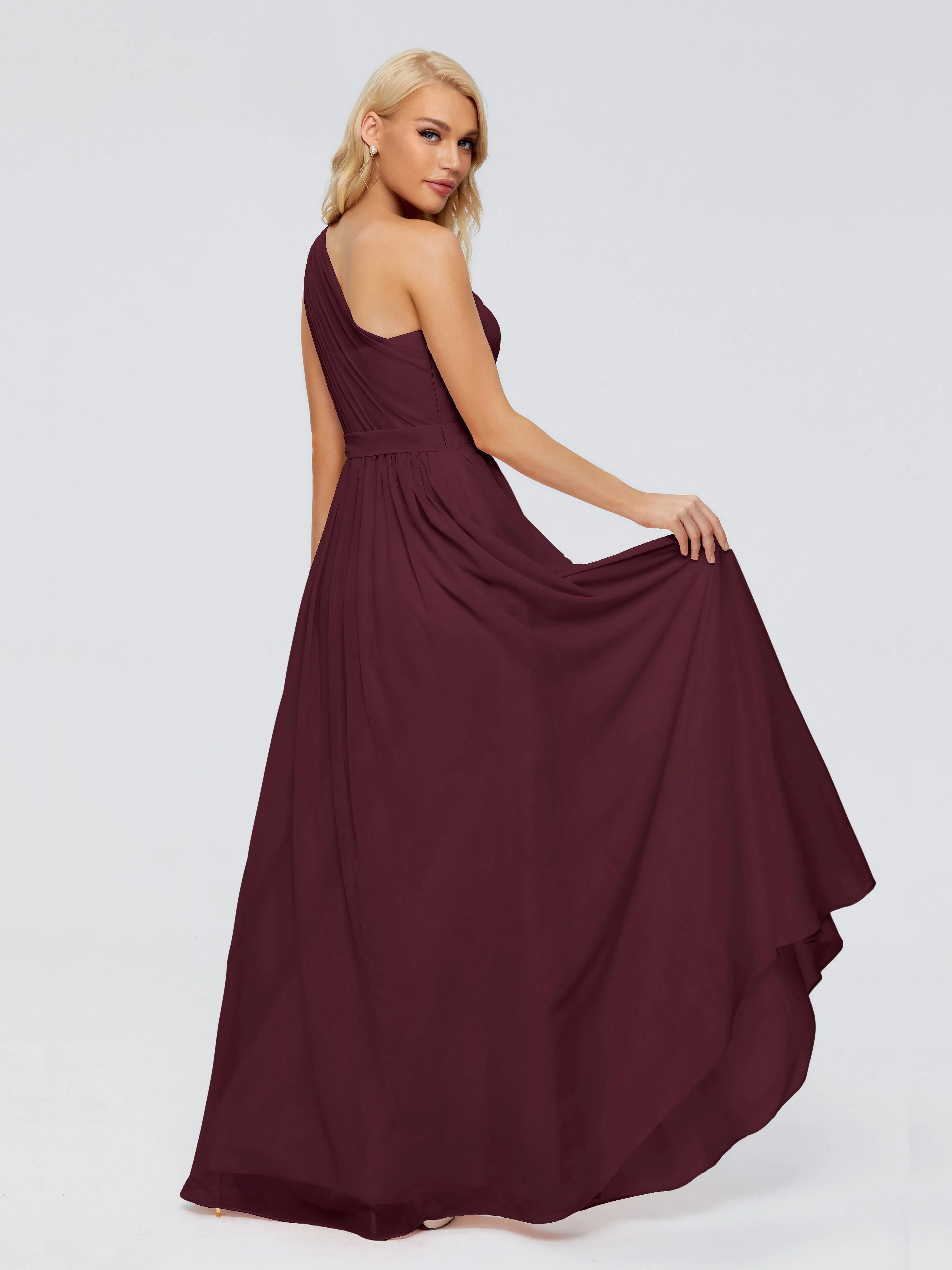 Cabernet Bridesmaid Dress Arabella One Shoulder Sash Bridesmaid Dresses