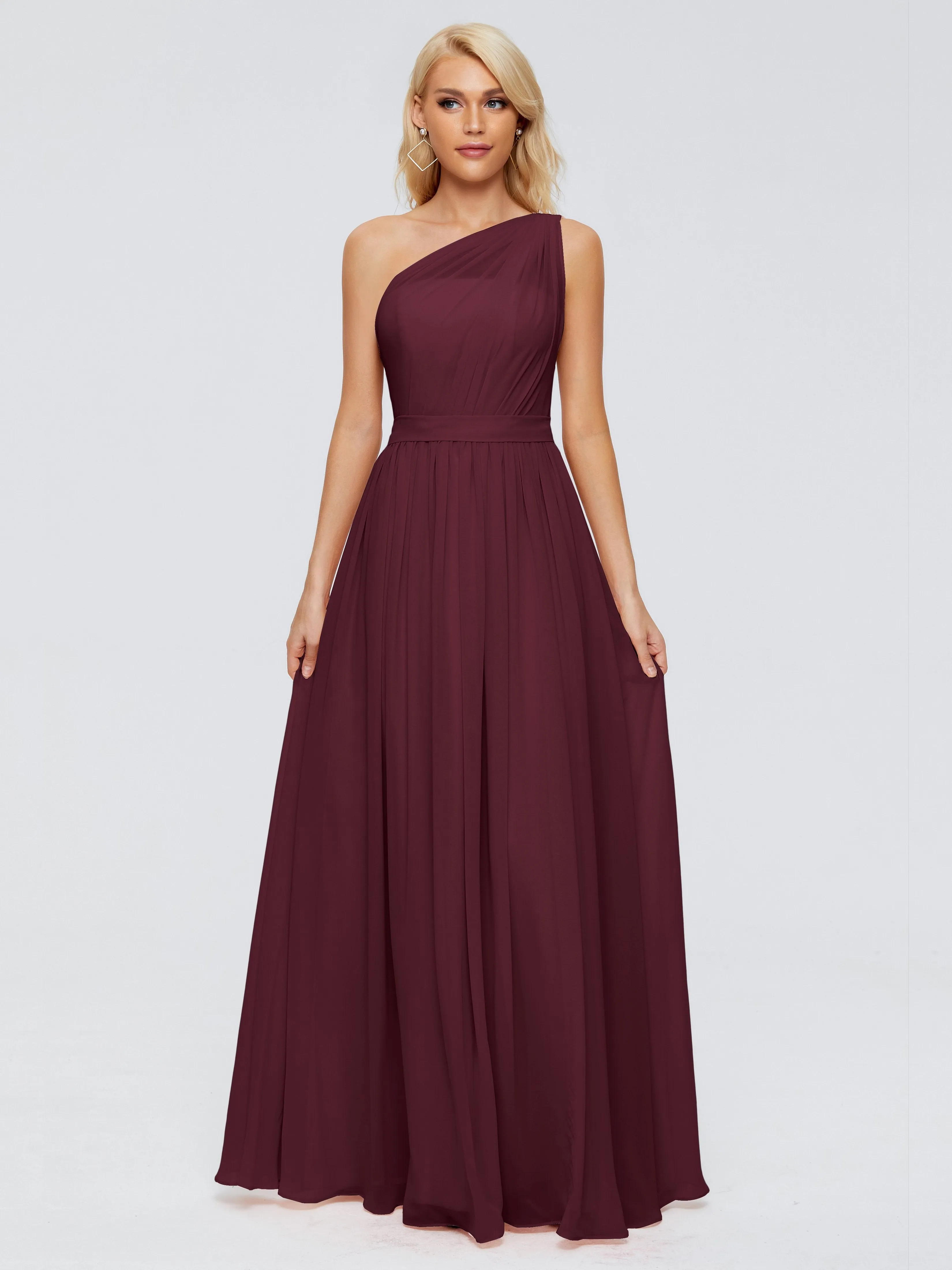 Cabernet Bridesmaid Dress Arabella One Shoulder Sash Bridesmaid Dresses