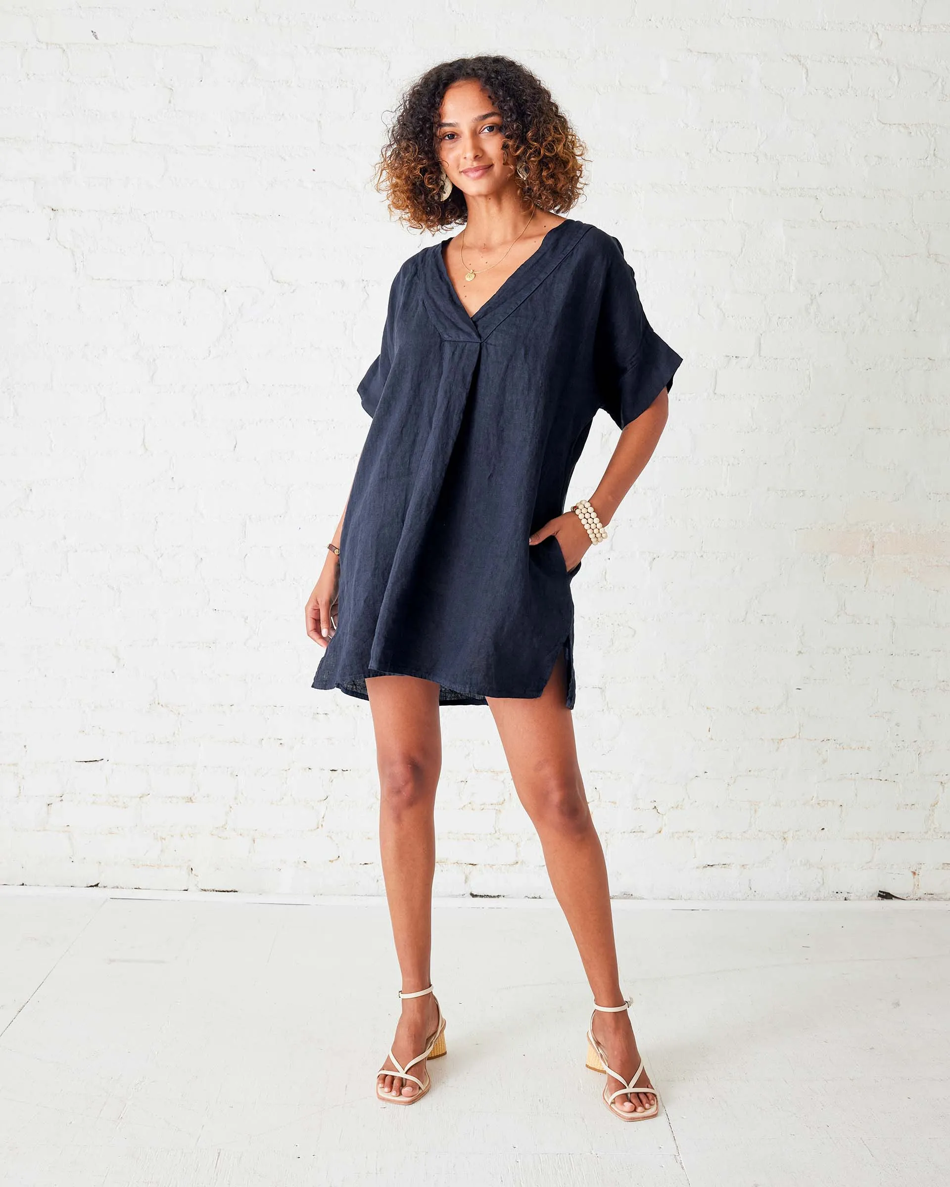 Cassis Linen Kaftan Dress