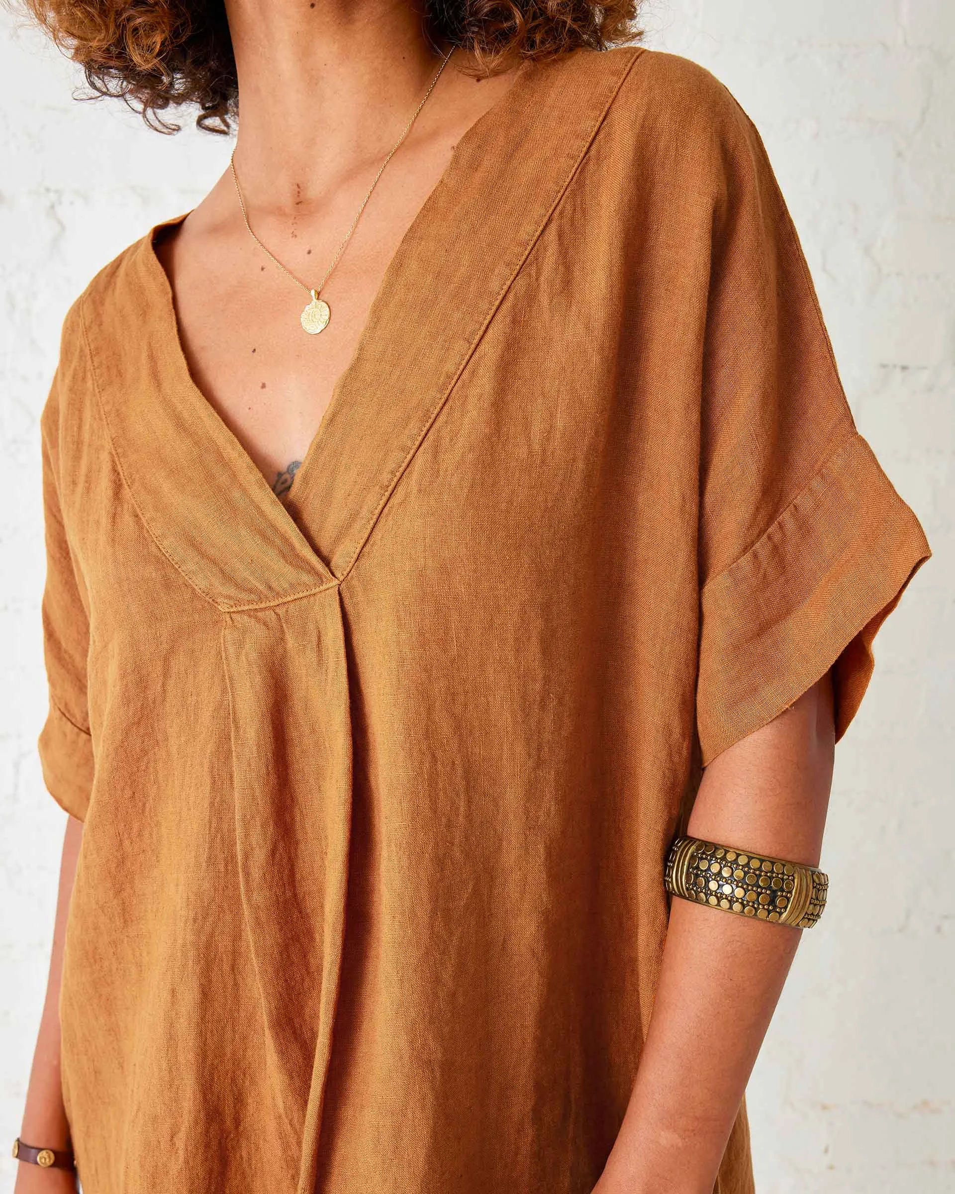 Cassis Linen Kaftan Dress