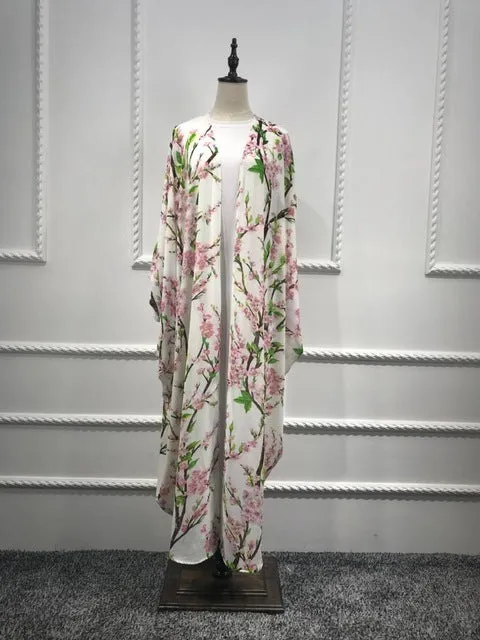 Casual Muslim Abaya Print Maxi Dress Bat Sleeve Cardigan Long Robe Gowns Festival Ramadan Party Worship Service Islamic Clothing