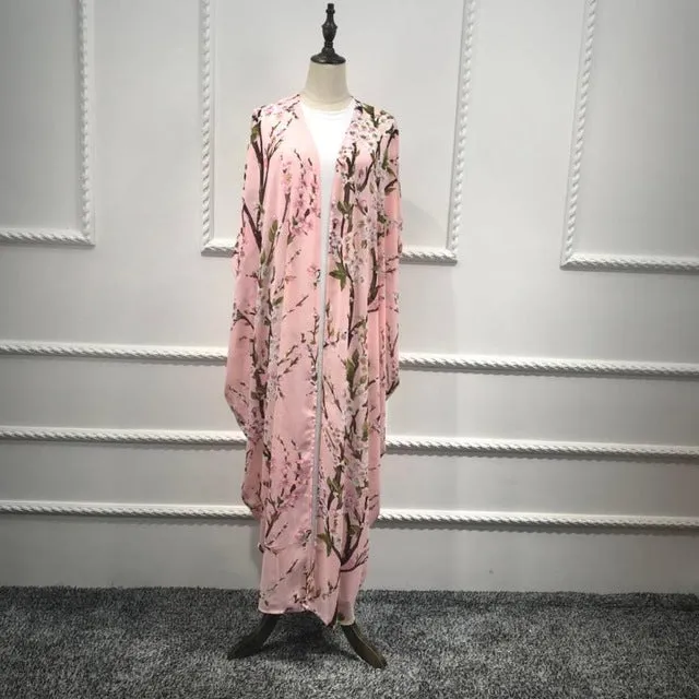 Casual Muslim Abaya Print Maxi Dress Bat Sleeve Cardigan Long Robe Gowns Festival Ramadan Party Worship Service Islamic Clothing