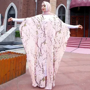 Casual Muslim Abaya Print Maxi Dress Bat Sleeve Cardigan Long Robe Gowns Festival Ramadan Party Worship Service Islamic Clothing