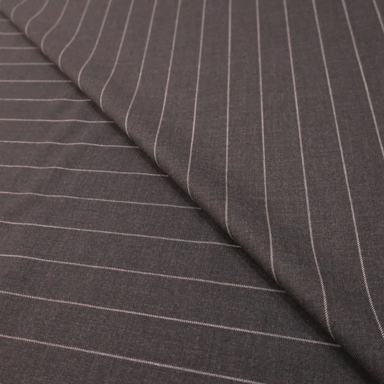 Charcoal Black and Silver Striped Loro Piana Wool Suiting Fabric