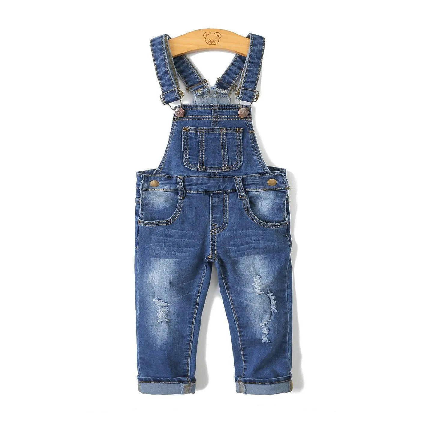 Child Ripped Stone Washed Jeans Overalls