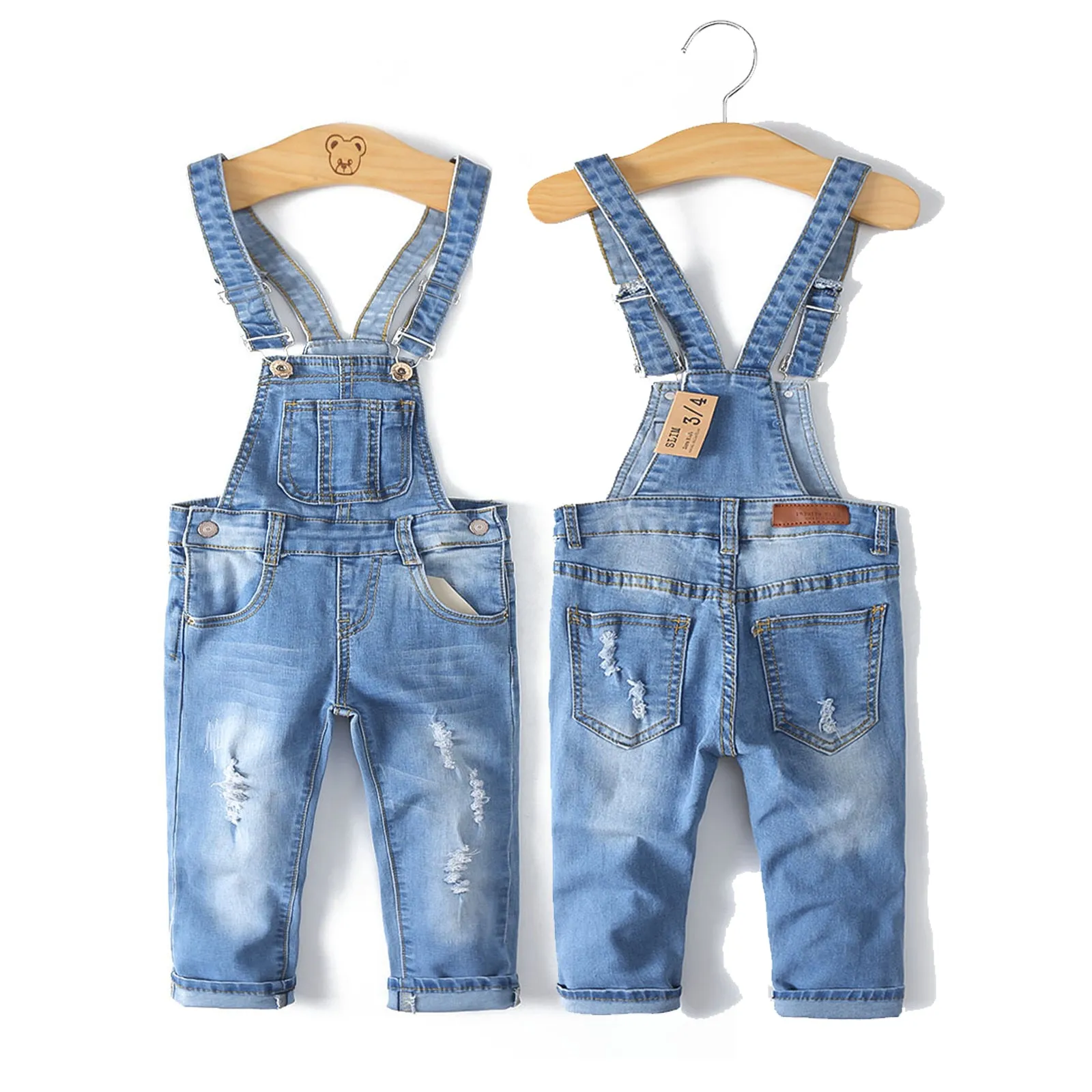 Child Ripped Stone Washed Jeans Overalls