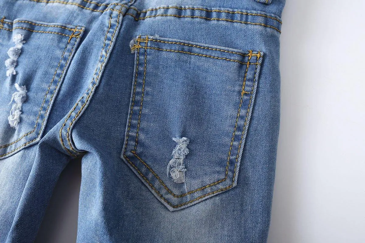 Child Ripped Stone Washed Jeans Overalls