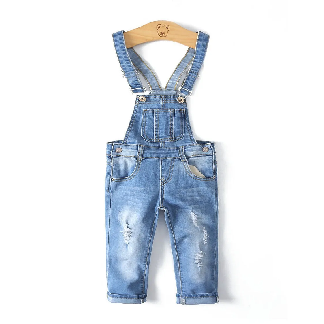 Child Ripped Stone Washed Jeans Overalls