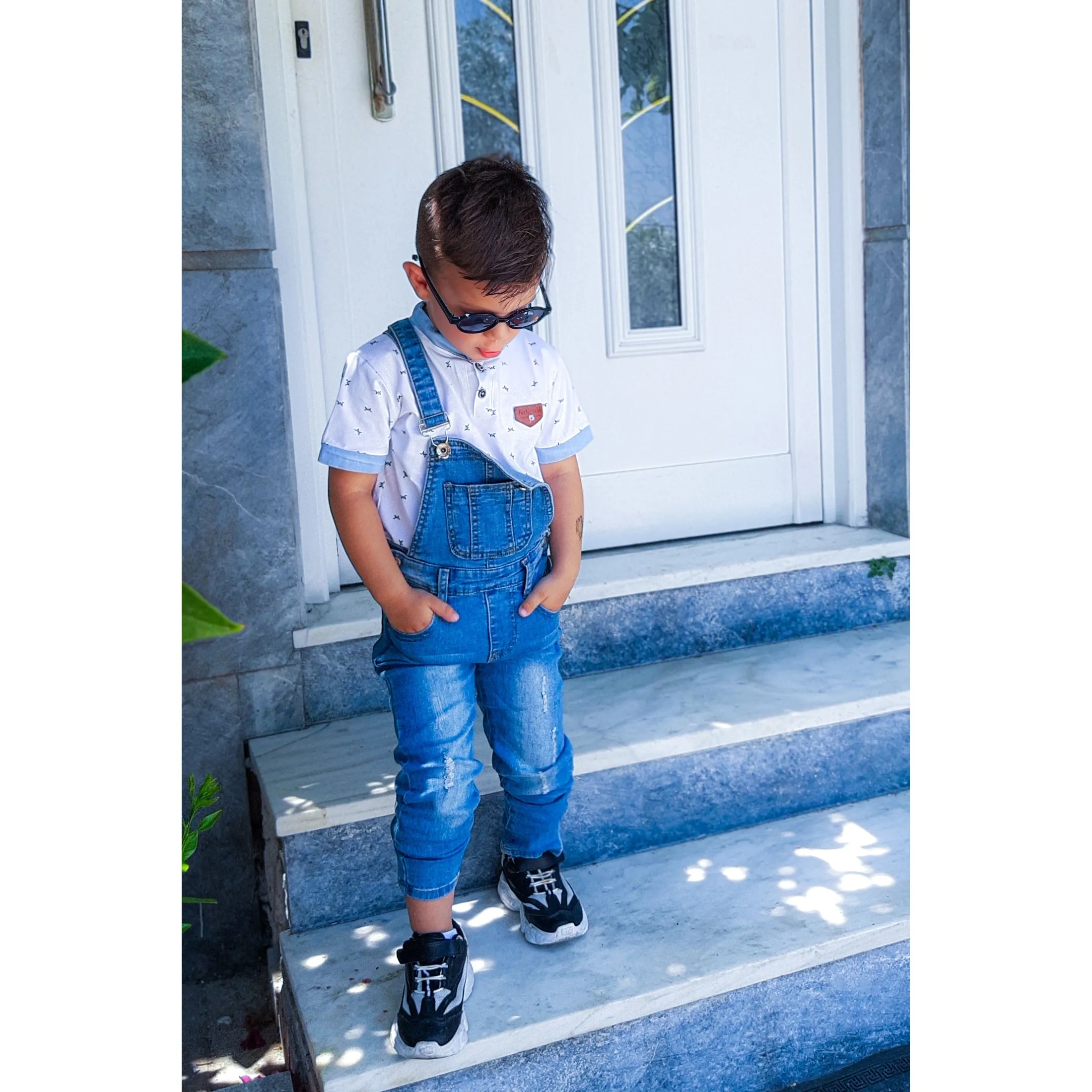 Child Ripped Stone Washed Jeans Overalls