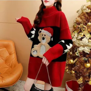 Christmas Turtleneck Sweater Women's Mid-length